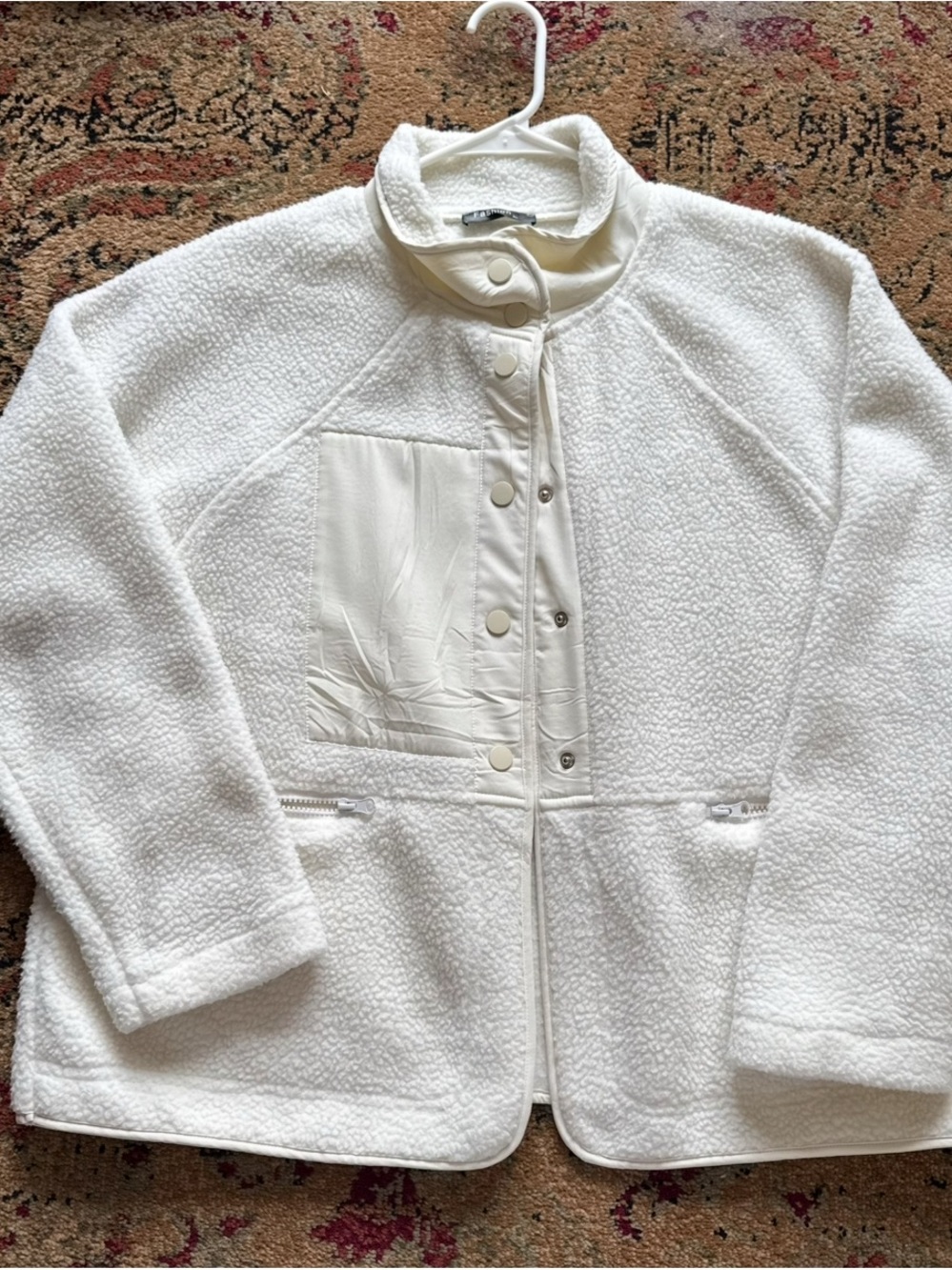 Women’s Cream Sherpa Fleece Jacket with Snap Front